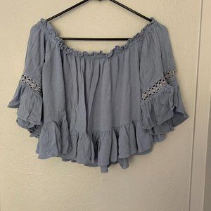 Light Blue Off The Shoulder Boho Blouse Size M